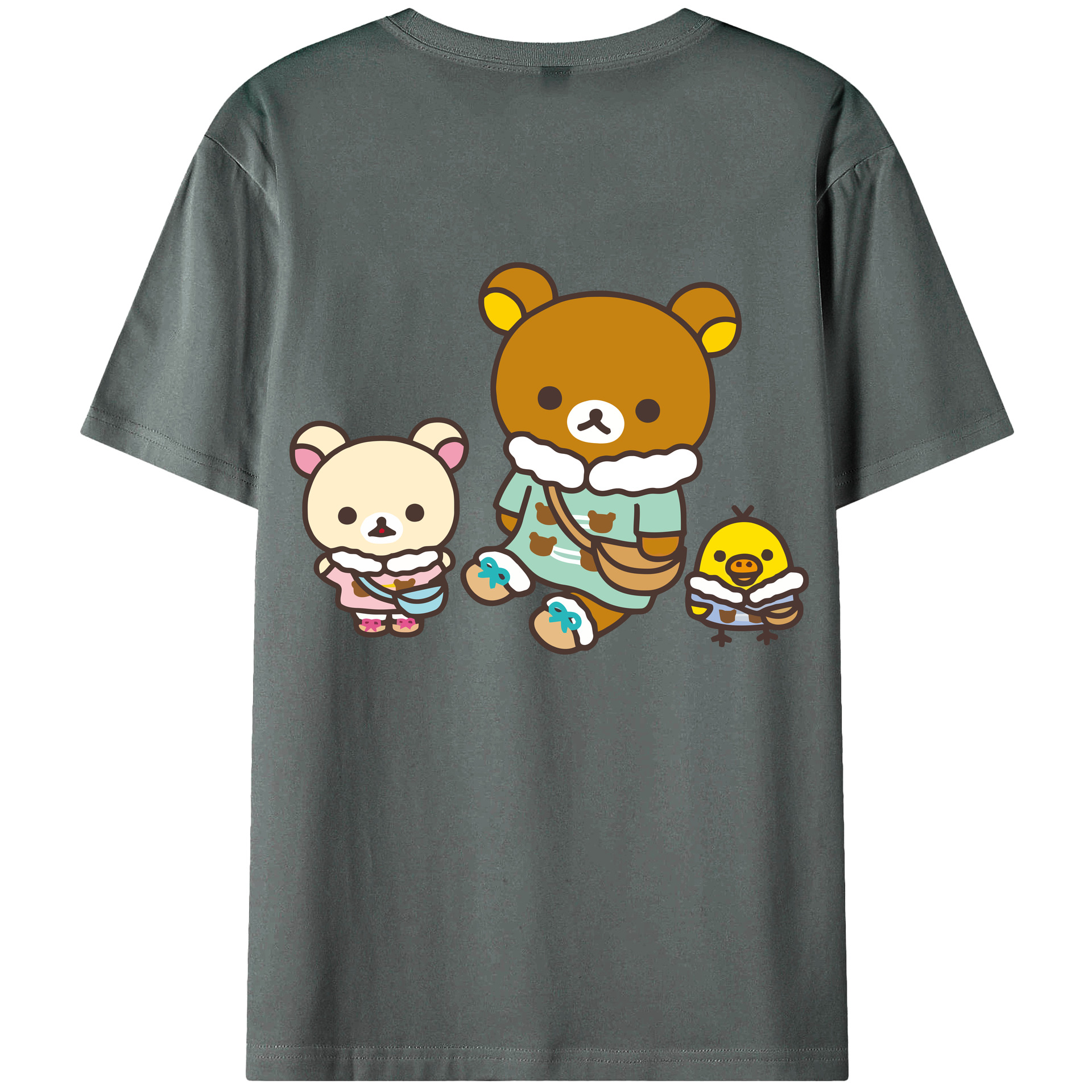 （画像用） リラックマ リラックマ キイロイトリ Rilakkuma Korilakkuma Kiiroitori 綿100％ メンズ半袖Tシャツ（バックプリント） 通気性